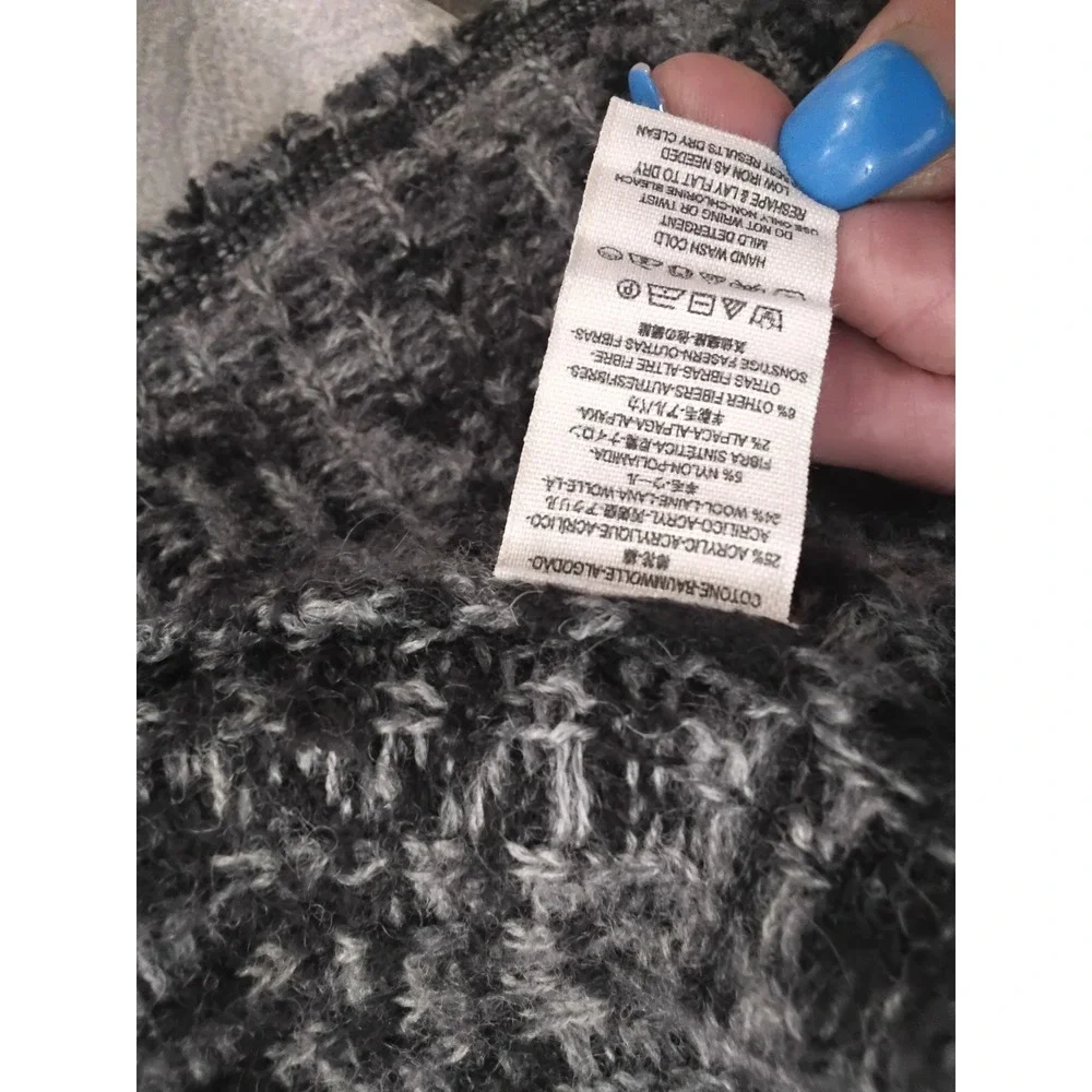 Free People Hooded Intarsia Knit Sweater Grey Black Wool Alpaca Blend Boho S